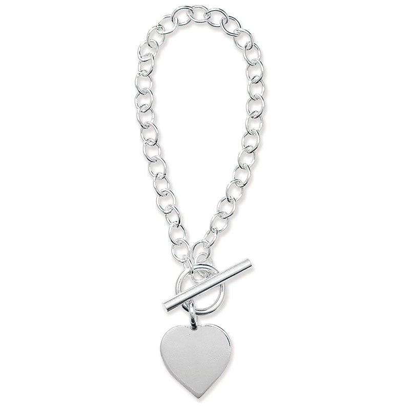 Chunky Silver T-Bar Heart Bracelet