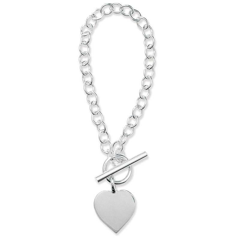 Chunky Silver T-Bar Heart Bracelet
