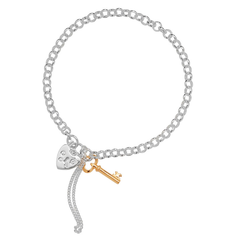 Two Tone Lock and Key Bracelet