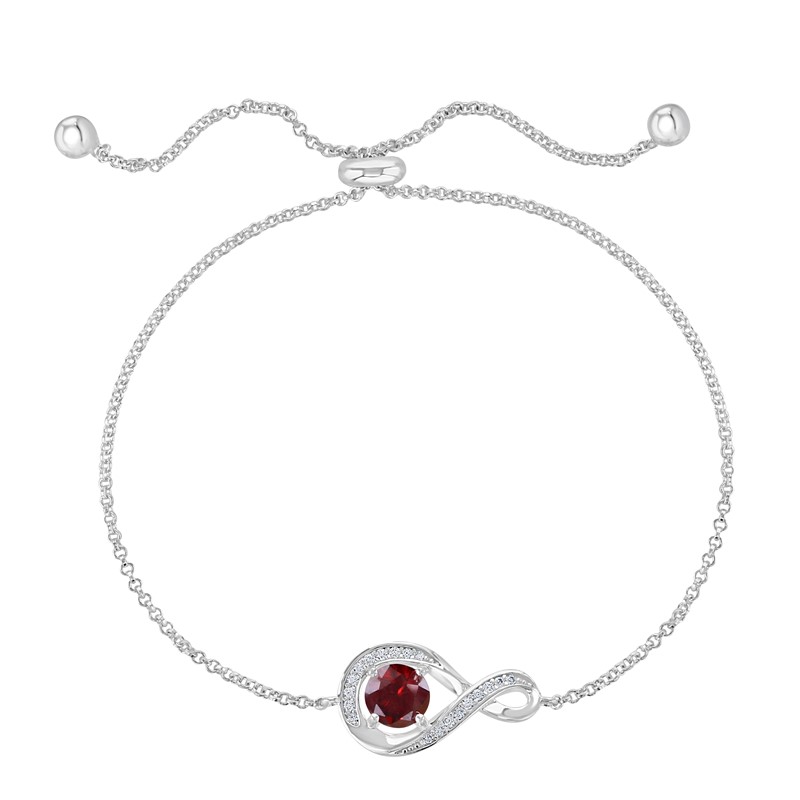 Silver Garnet CZ Adjustable Bracelet