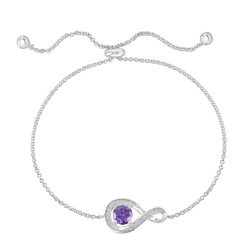 Sterling Silver Amethyst CZ Adjustable Bracelet