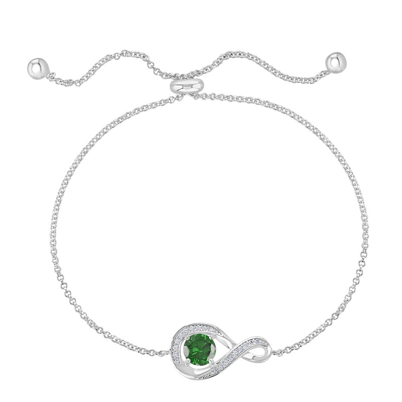 Sterling Silver Emerald CZ Adjustable Bracelet