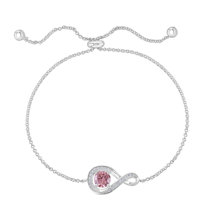 Silver Pink CZ Adjustable Bracelet