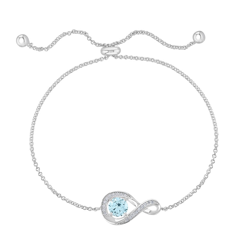 Silver Aquamarine CZ Adjustable Bracelet