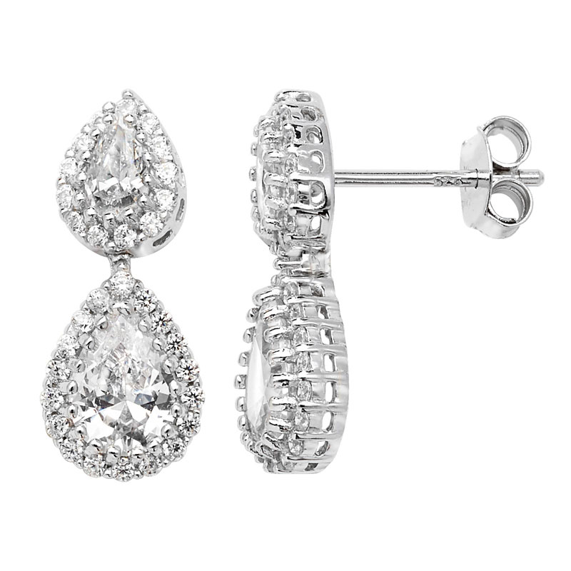 Double CZ Tear Drop Earrings