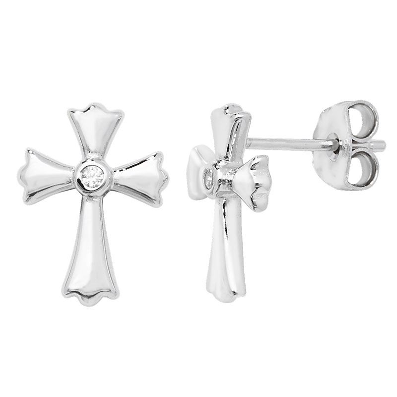 Rhodium Plated Cross with CZ
