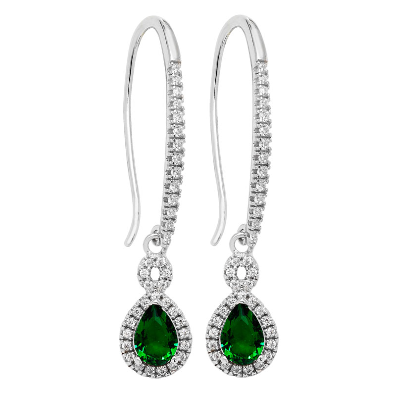 Fancy CZ Green Stone Drop Earrings