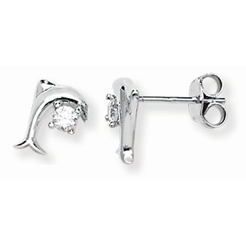 Dolphin CZ Stud Earrings