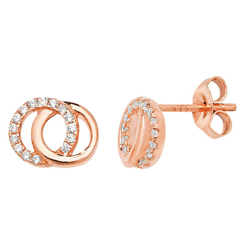 Rose Gold CZ Double open Circle Earrings
