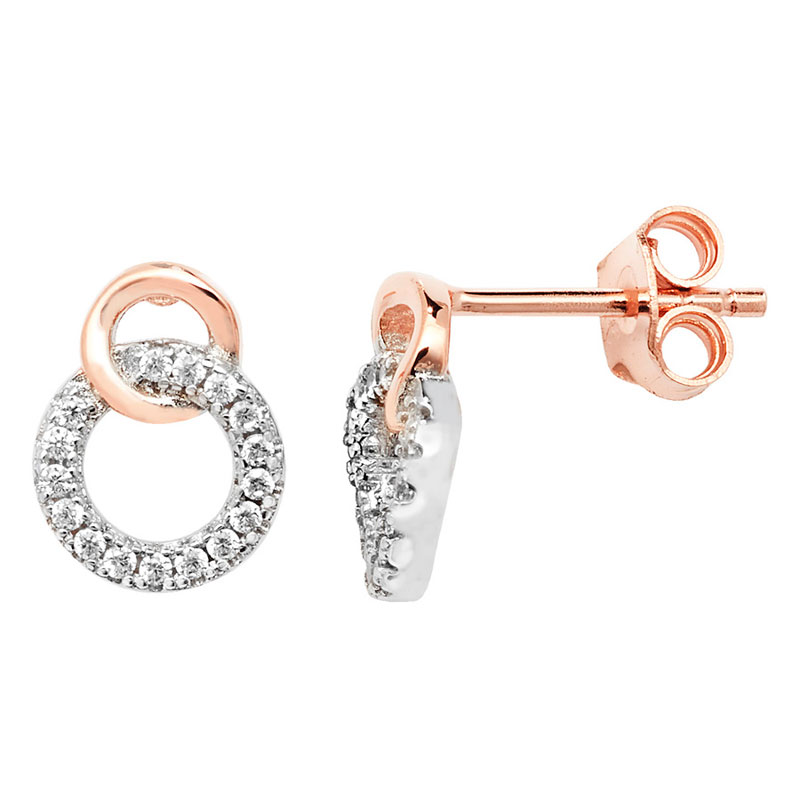 Open Circle Duo CZ Two Tone Earrings