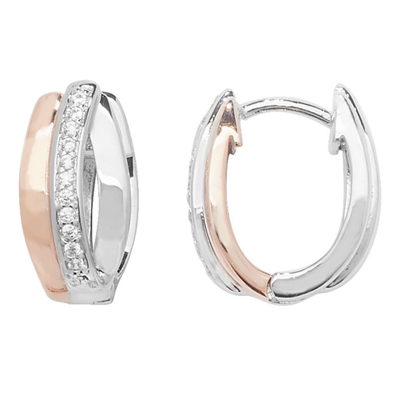 Two Tone huggie Style Earrings with CZ
