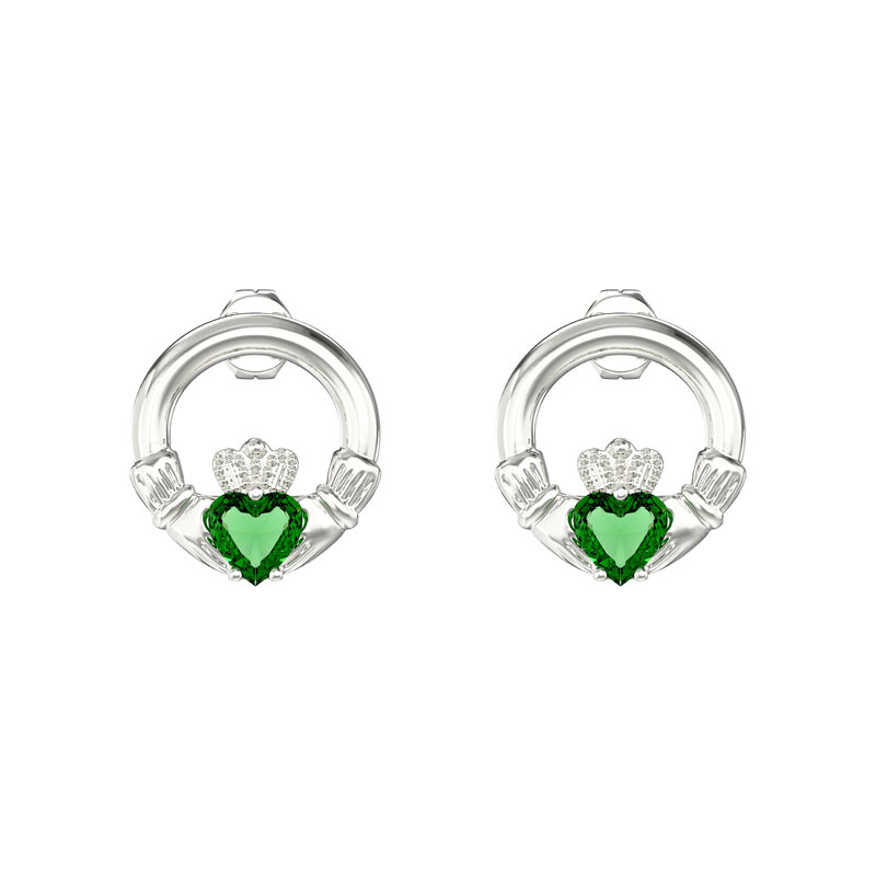 Green Stone claddagh Stud Earrings