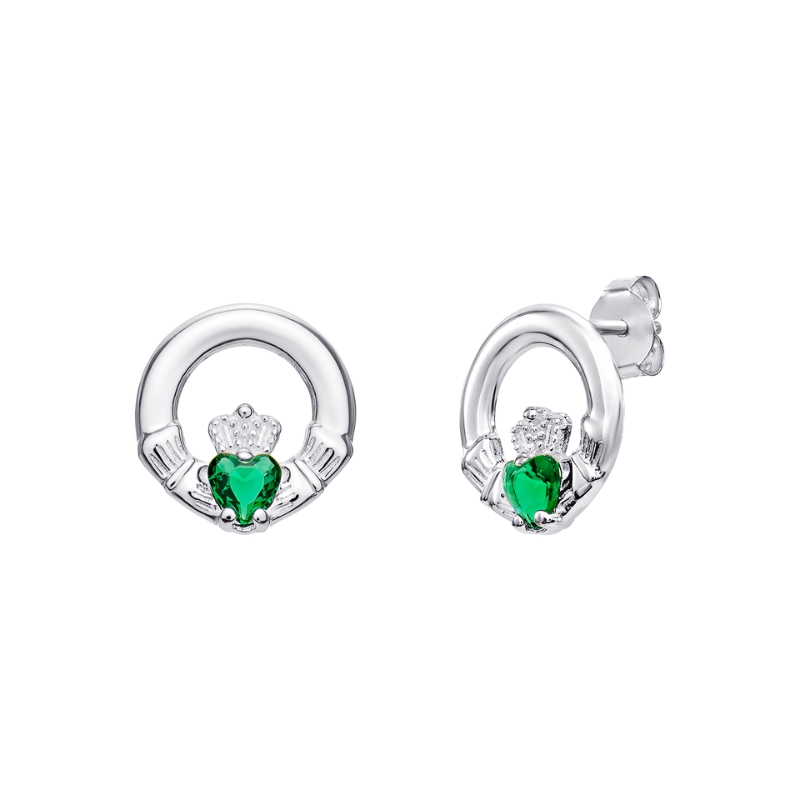 Green Stone claddagh Stud Earrings