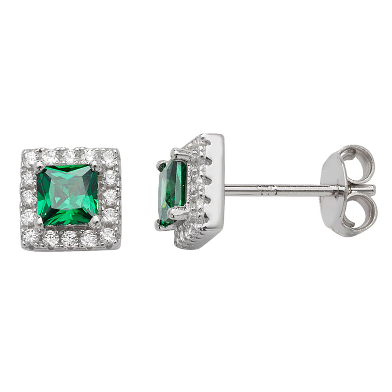 Square Green CZ Earrings