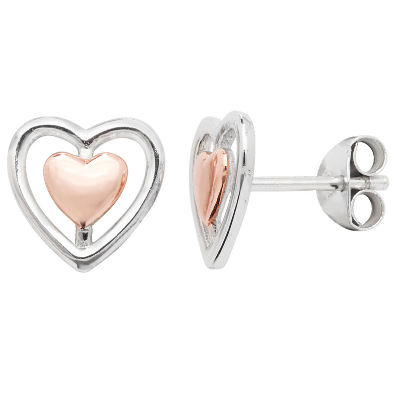Two Tone Double Heart Earrings