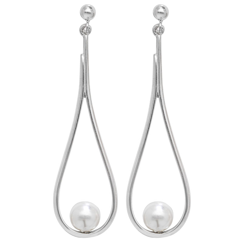 Silver Drop Earrings with Pearl