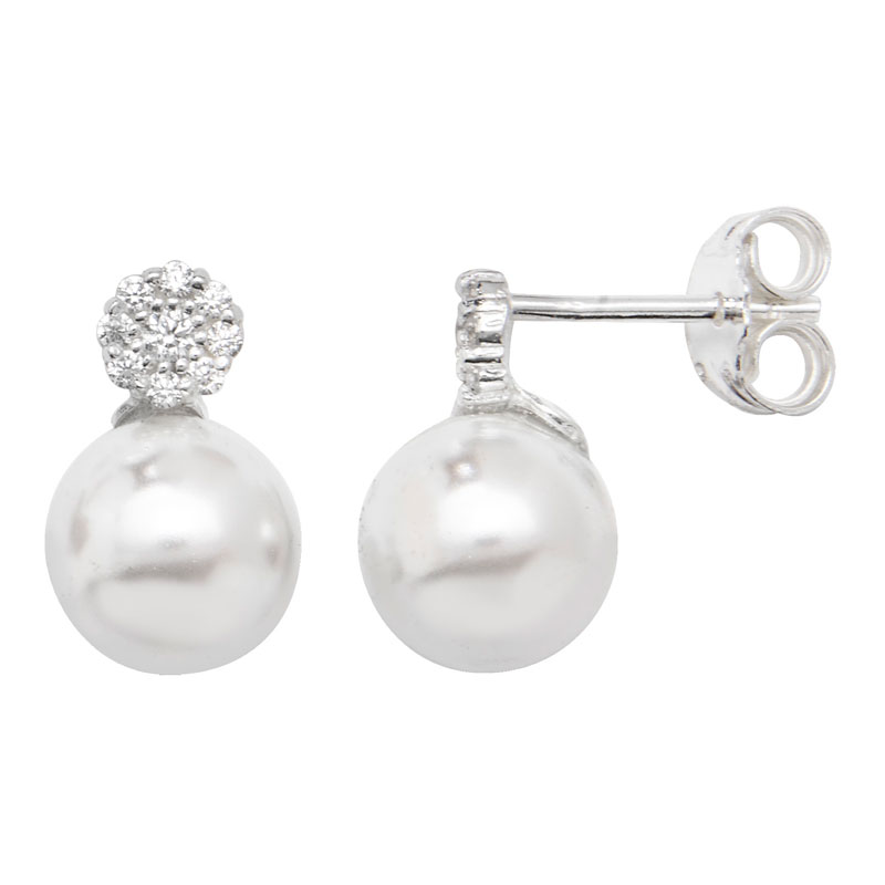 Pearl and CZ Silver Stud Earrings