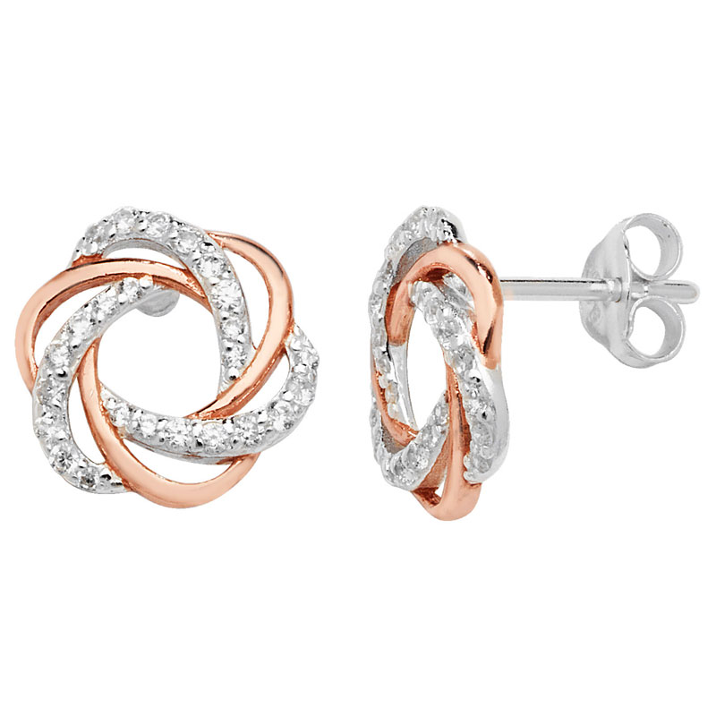 Rose Gold Plated interwoven CZ Stud Earrings