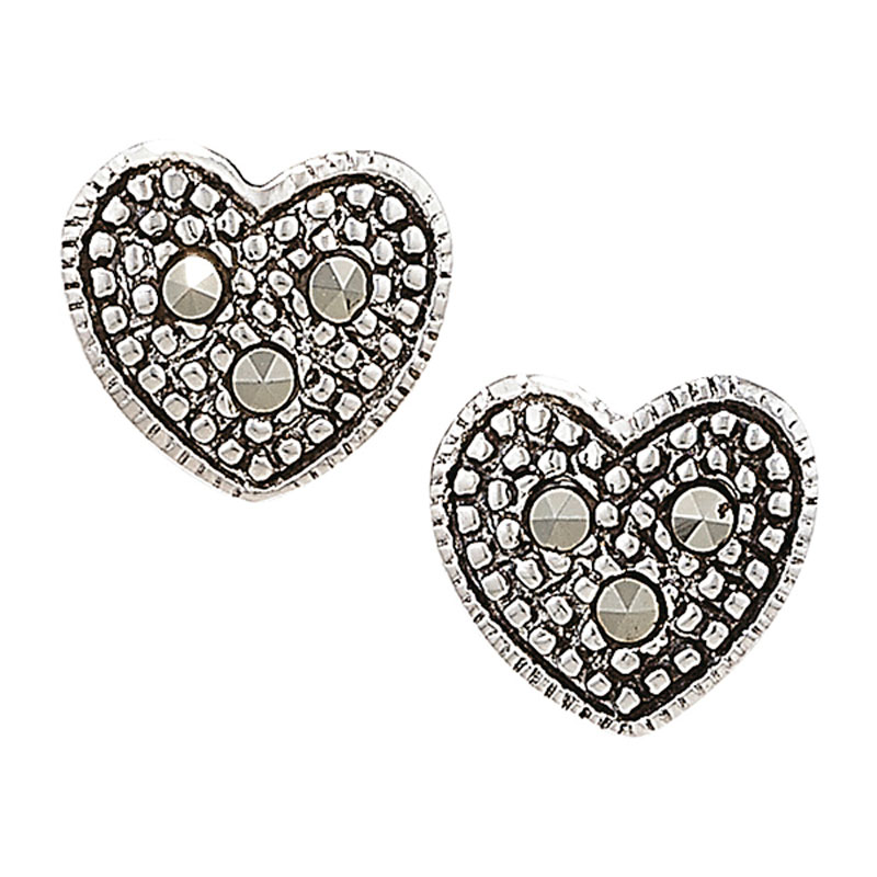 Black Heart Stud Silver Earrings