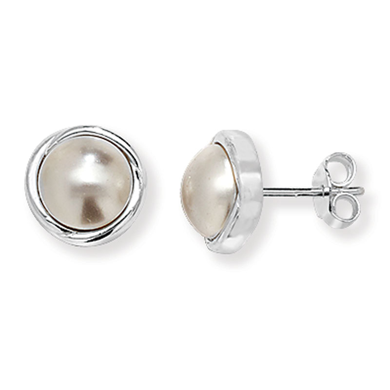 Stud Silver Earrings with Single Pearl