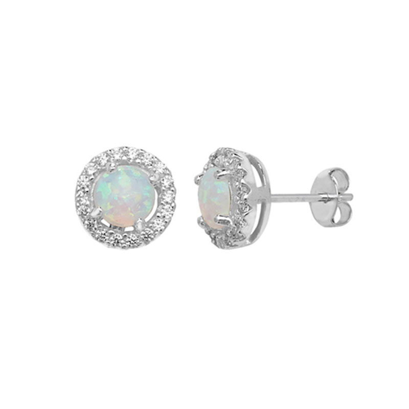 Opal Halo Style Stud Earrings