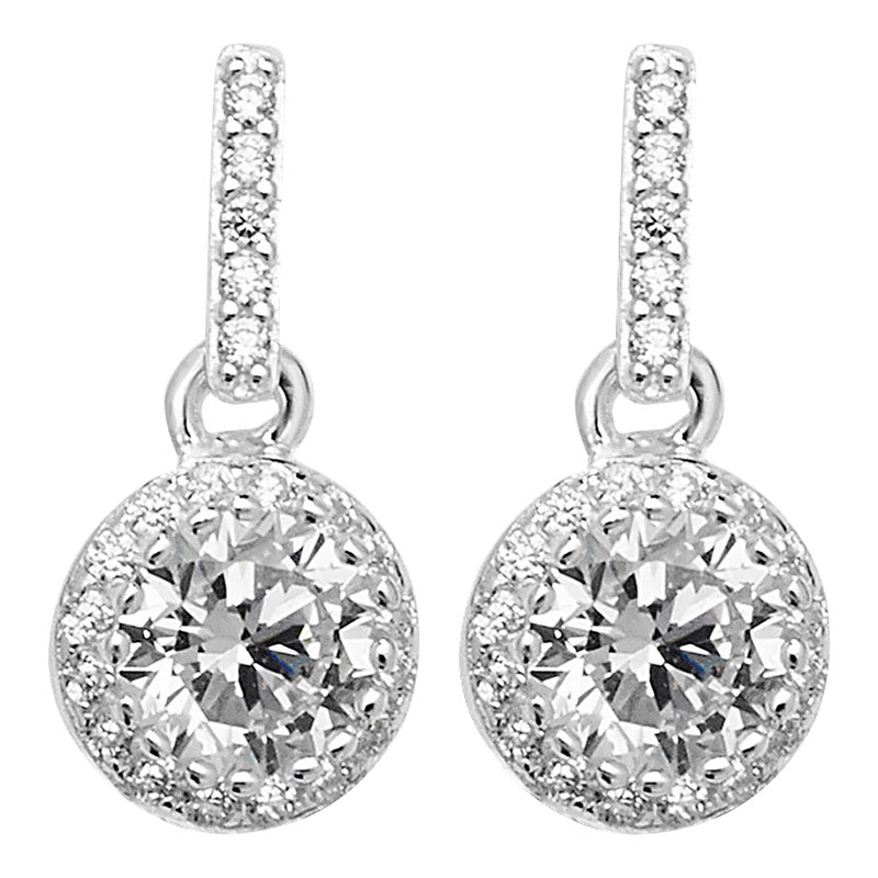 Halo CZ Drop Earrings