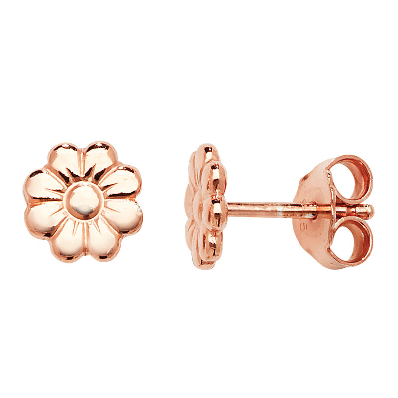 Plain Rose Gold Plated Flower Stud Earrings