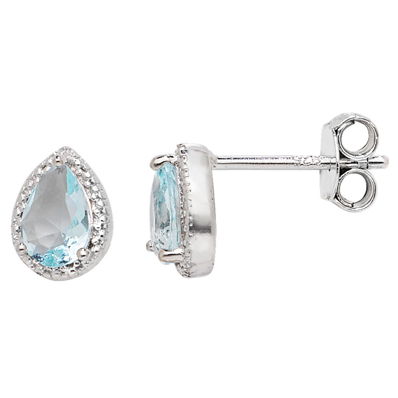 Tear Drop Aquamarine CZ Stud Earrings