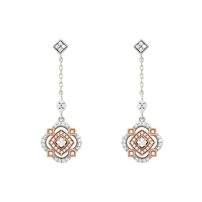 Two Tone Diamond Shape Drop Earrings