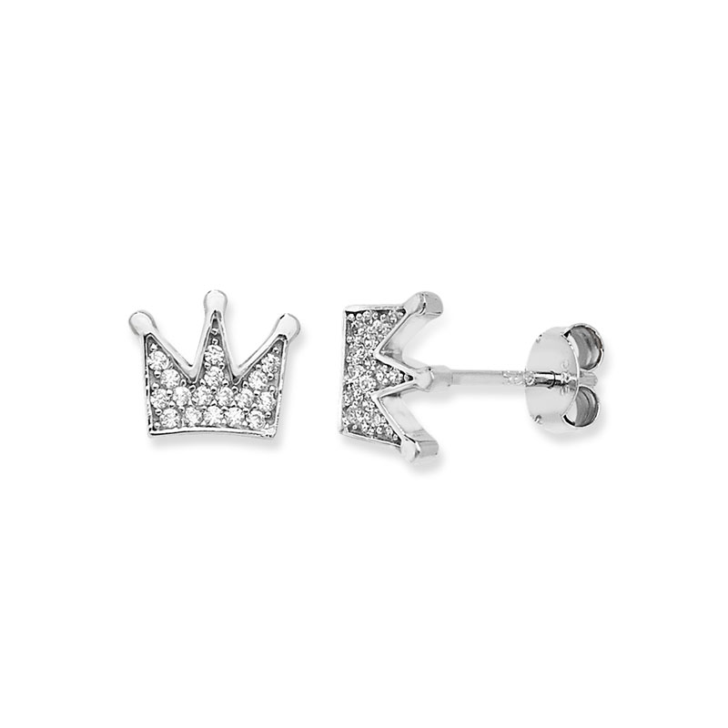 Silver Crown CZ Stud Earrings