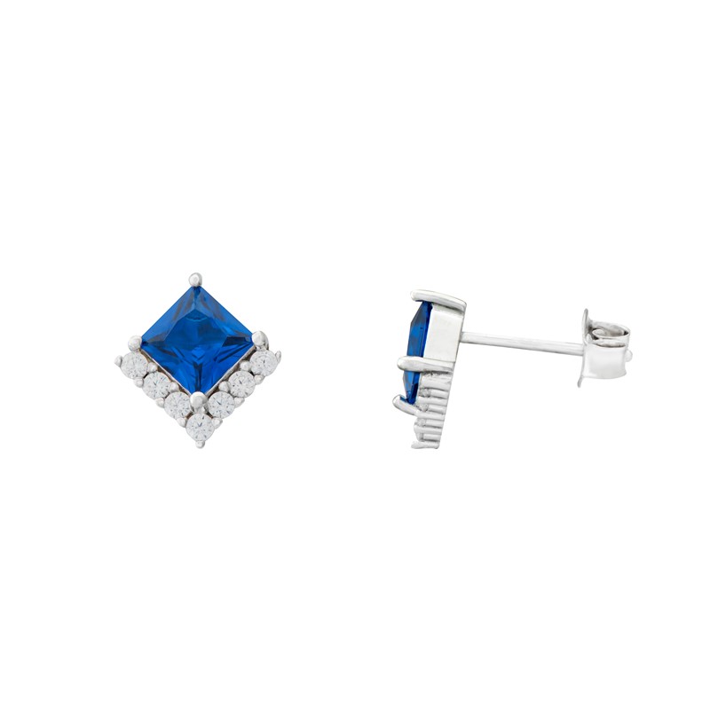 Sapphire & CZ Stud Earrings