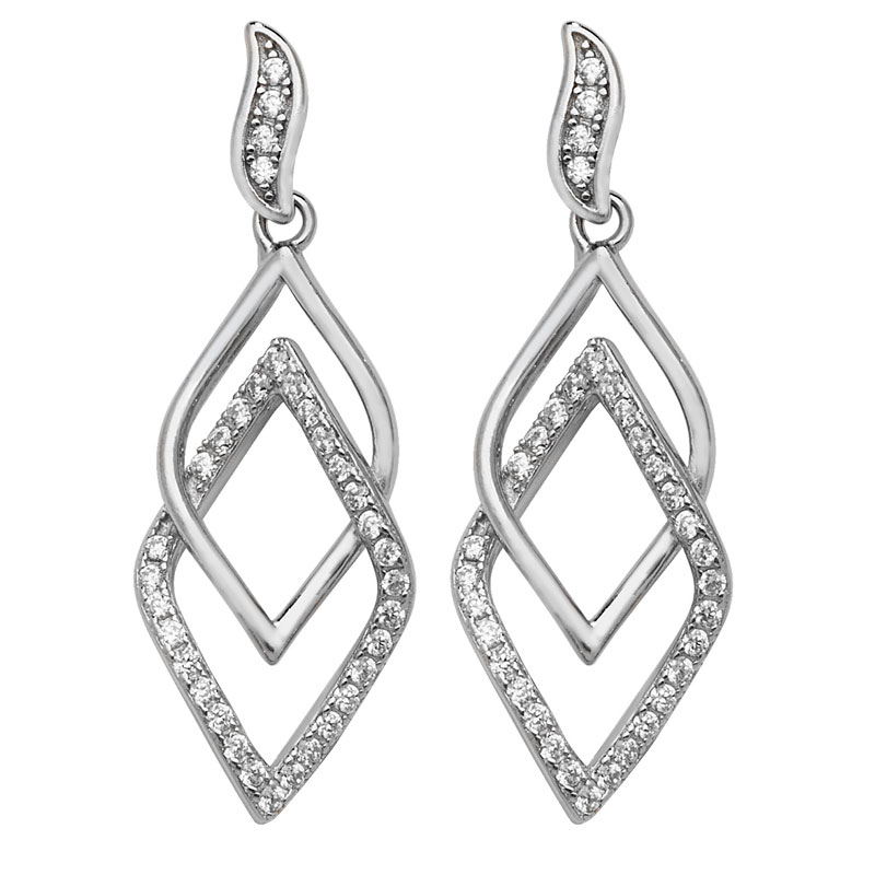 Open Diamond Shape Drop Earrings