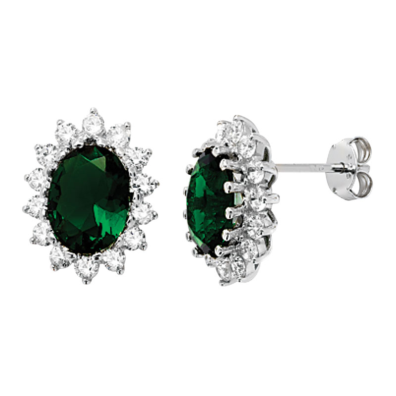 Emerald Coloured Flower Style Stud Earrings