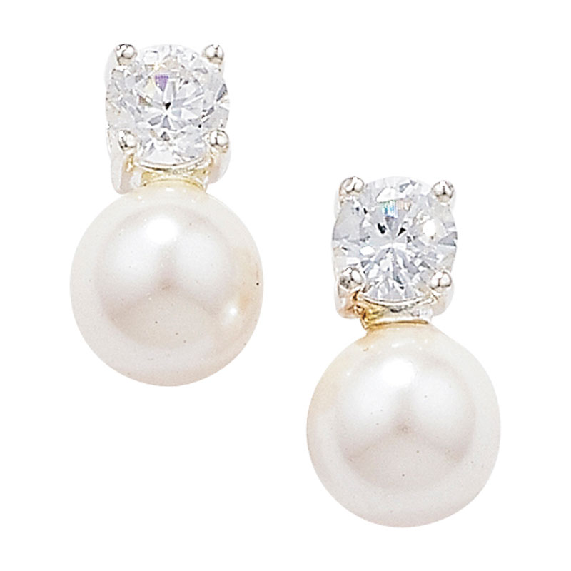 Pearl and CZ Drop Earrings