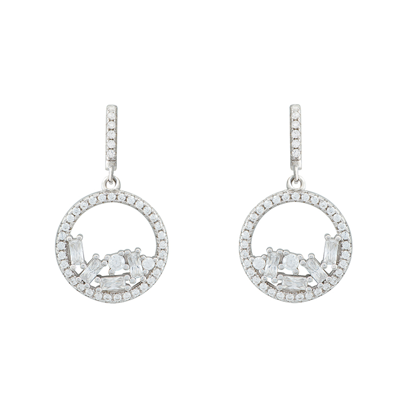 CZ Detailed Circle Drop Earrings