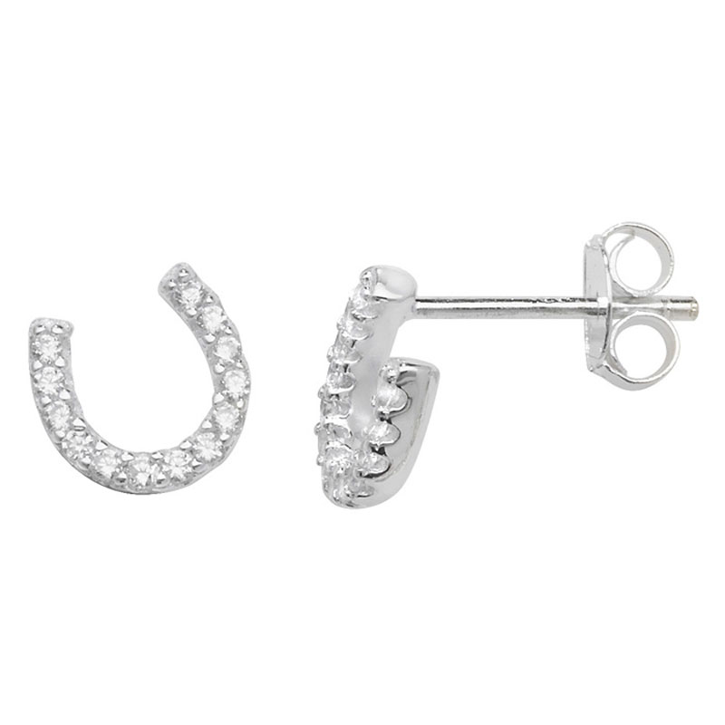 CZ Horseshoe Stud Earrings