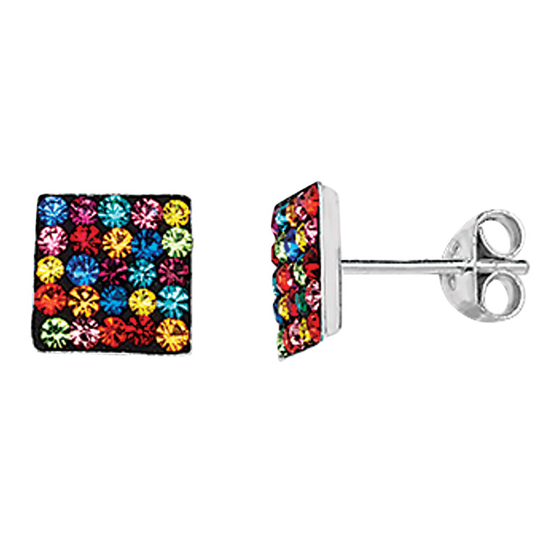 Multi Coloured Crystal Square Earrings