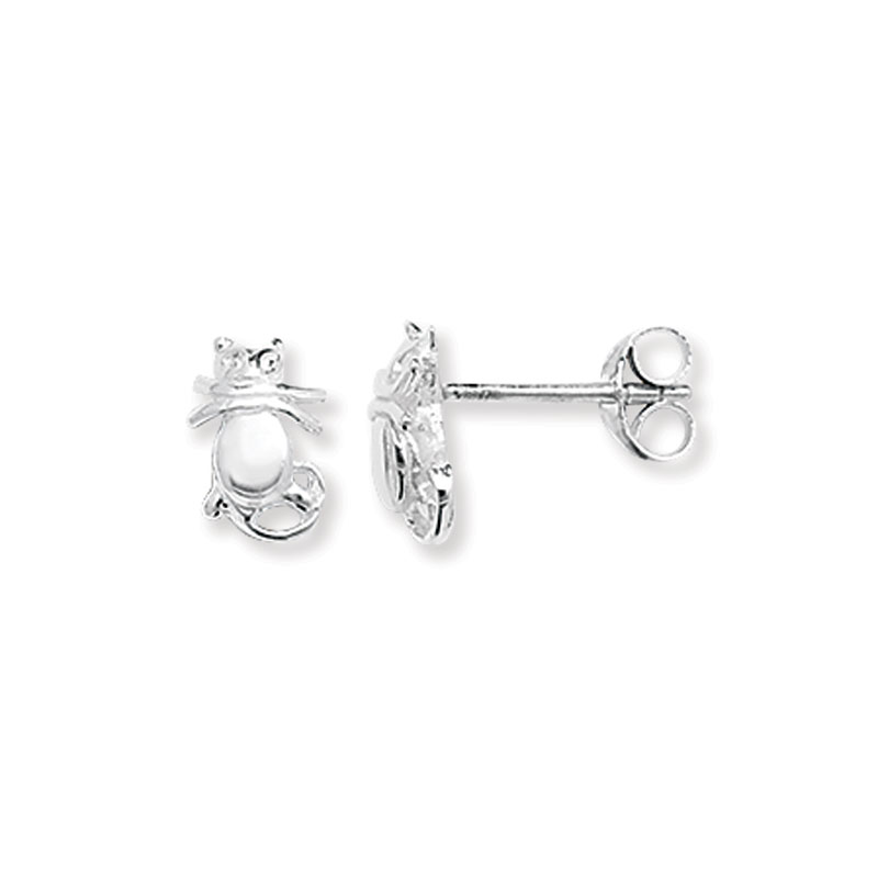 Cat Stud Silver Earrings