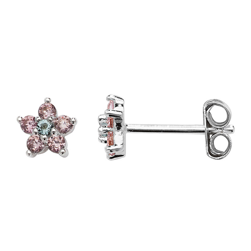 Pink CZ Flower Stud Earrings
