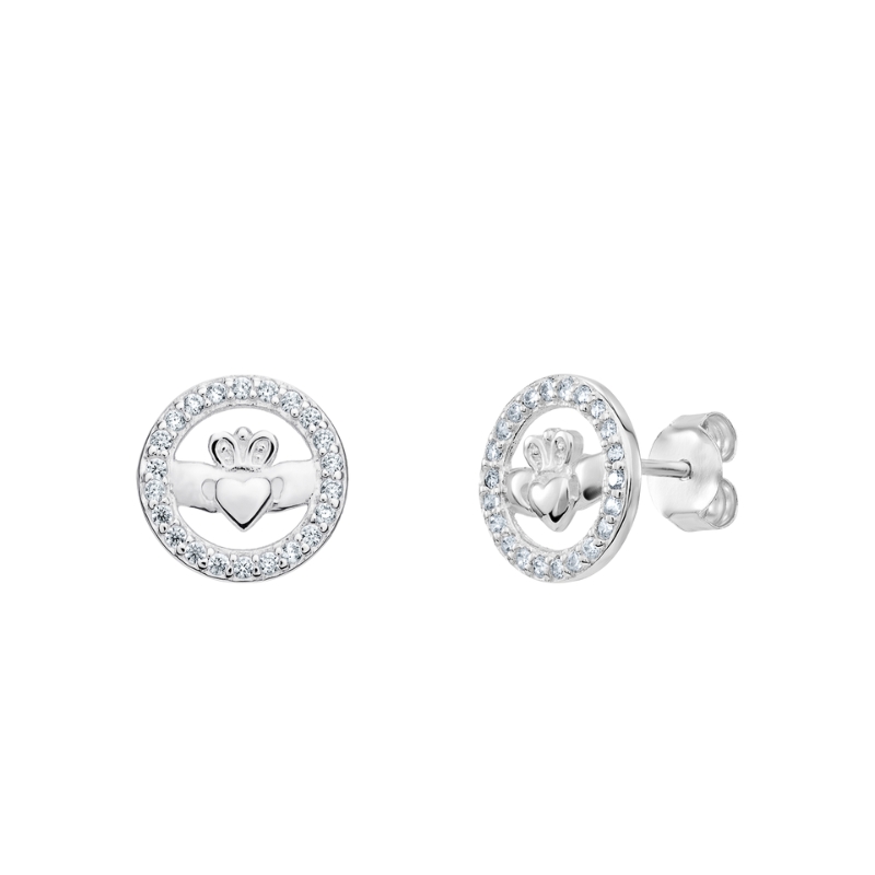 CZ Surround claddagh Stud Earrings