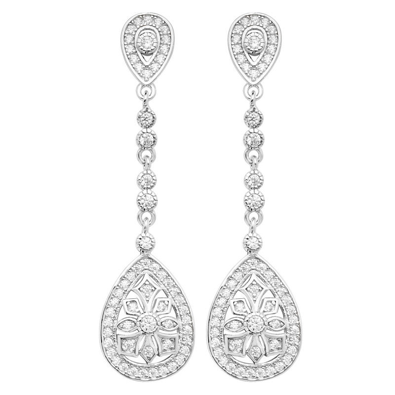 Fancy CZ Tear Drop Earrings