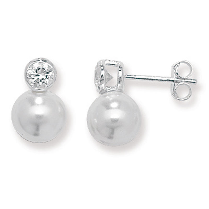 Pearl and CZ Stud Earrings