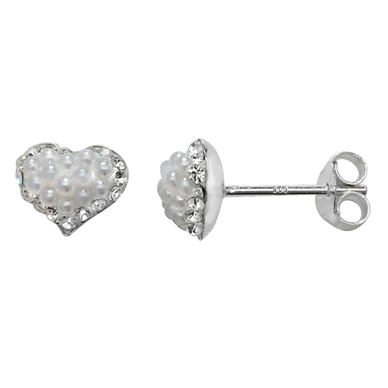 Heart Multi Pearl CZ Stud Earrings