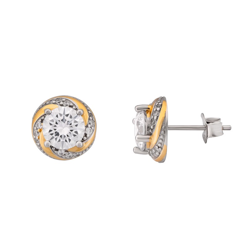 Two Tone Circle CZ Earrings