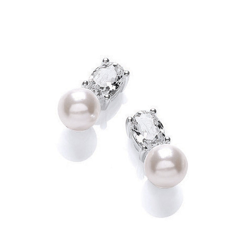 Pearl and CZ Drop Silver Earrings