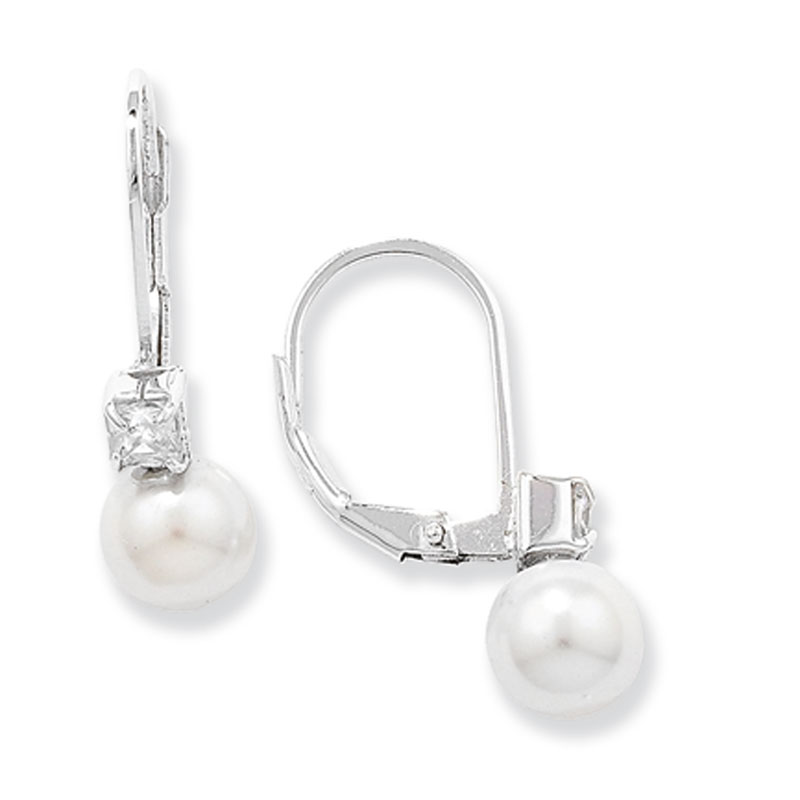 Pearl and CZ Clip on Drop Earrings