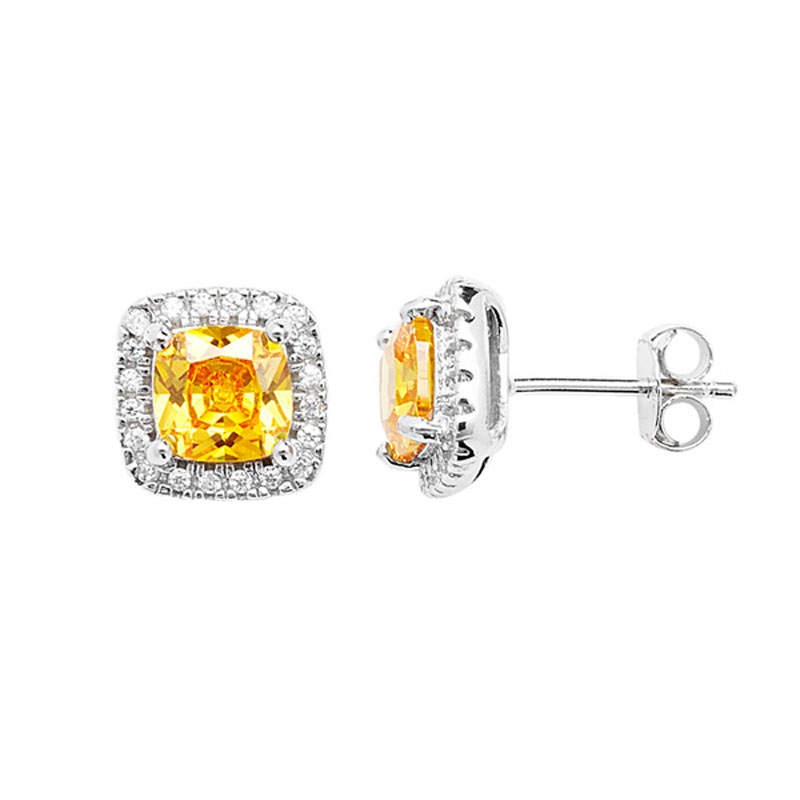 CZ Citrine Stud Earrings