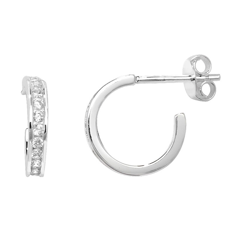 CZ Open Hoop Silver Earrings