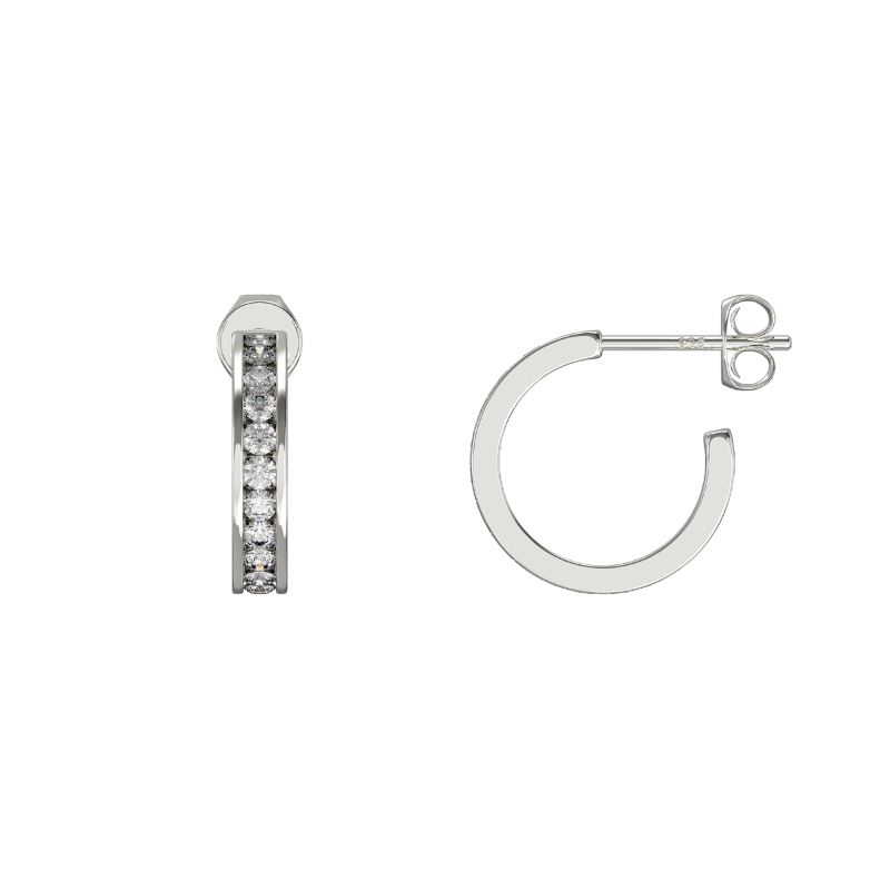 CZ Open Hoop Silver Earrings