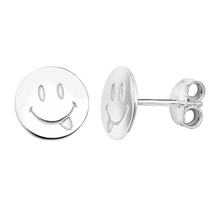 Smiley Face Silver Stud Earrings